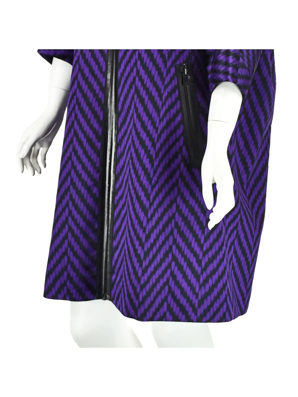 MICHAEL KORS Purple & Black Herringbone Satin Oversized Zipper Coat, SZ S/M NWOT